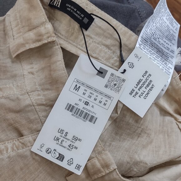 ZARA NWT Full Length Beige Bronze Linen Blend Trousers Size MEDIUM - Picture 11 of 11
